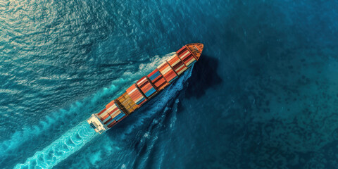 Top view Logistics and transportation of International Container Cargo ship in the ocean, Freight Transportation, Shipping