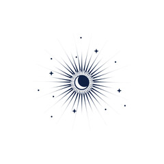 Drawn Sun and stars on white background. Astrology concept