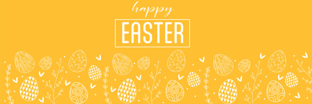 Festive banner for Happy Easter on yellow background - Powered by Adobe