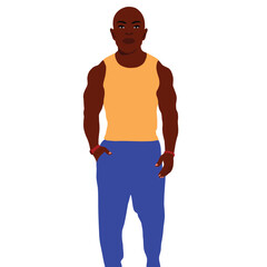 Fototapeta premium Bald head black man in elegant art style vector