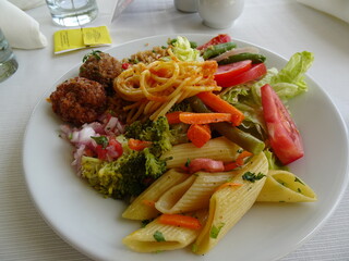 [Peru] Colorful dishes served on a white plate