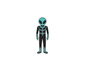 handrawn standing alien in space mascot illustration vector