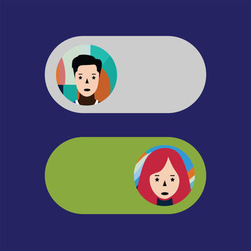 On Off switch. Woman and man vector	