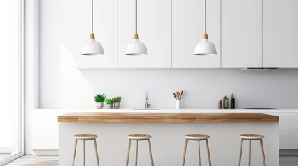 Modern Minimalist Kitchen with White Cabinets and Light Wood Countertop AI Generated.