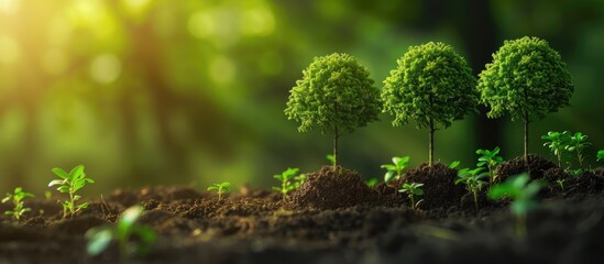 Green business with corporate social responsibility encompasses the symbiotic growth of trees on currency.