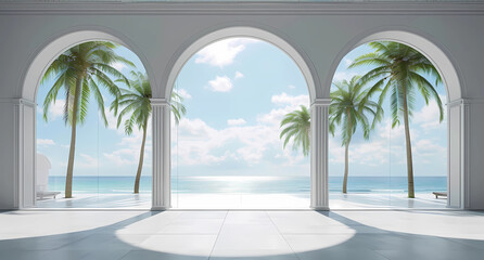 open window with palm trees framed