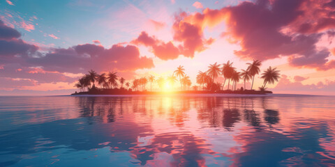 Beautiful tropical scene sunset over the sea background
