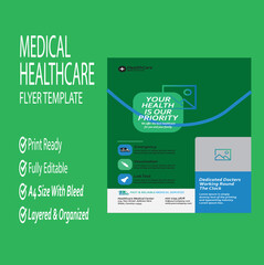 Medical Healthcare Clinic service Flyer Design Leaflets, banner Design Print Ready A4 Size Flyer Vector Template