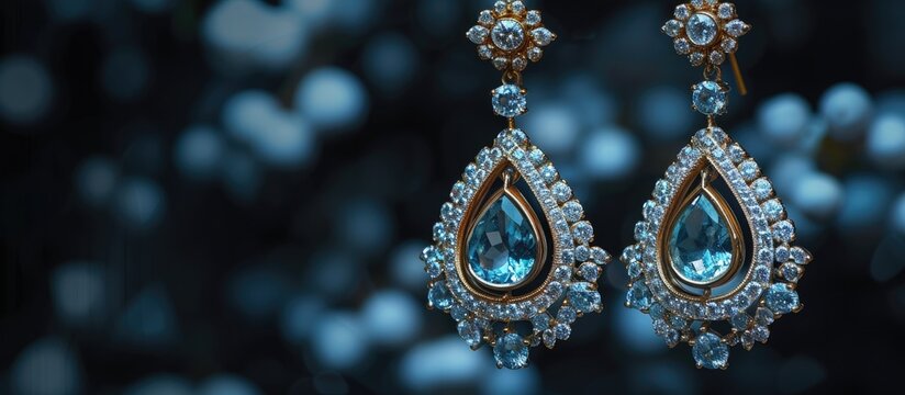 Metal earring with topaz, diamonds, and clipping path.