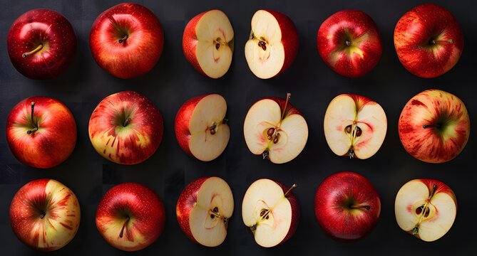 Different Types Of Fresh Red Apples On Black Background