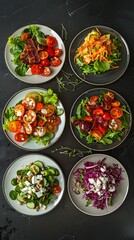 a set of plates with salad assorted with vegetables