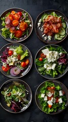 Fototapeta na wymiar a set of plates with salad assorted with vegetables