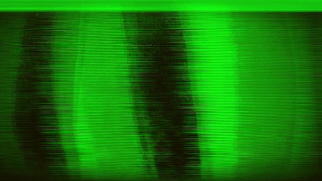 Green background with fast moving images television static and distorted drawings and glitch effects