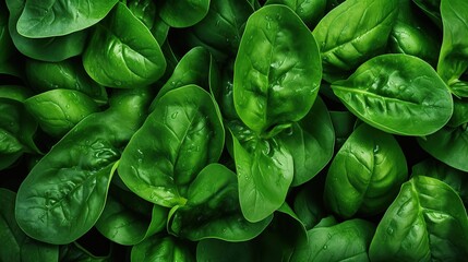 Background of pile of fresh green spinach leaves - Powered by Adobe