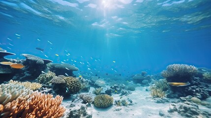 Fototapeta na wymiar underwater view of coral reefs. ecosystem. life in tropical waters with clear sea water