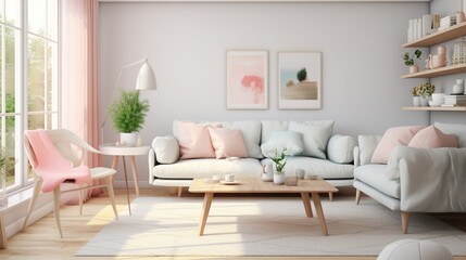 Obraz na płótnie Canvas Interior design of modern living room inspired with scandinavian elegance 