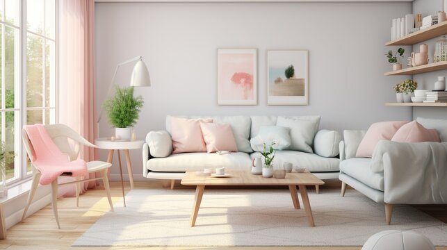 Interior design of modern living room inspired with scandinavian elegance 