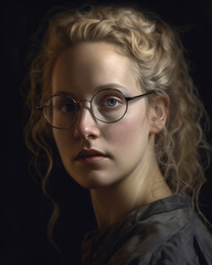 Fototapeta na wymiar Portrait Rembrant lighting a blonde woman