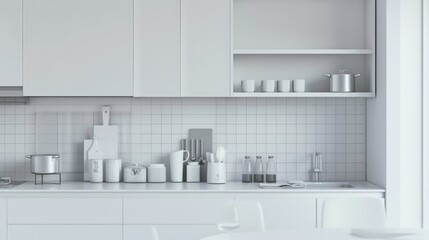Sleek and Minimalistic Kitchen with White Cabinets AI Generated.