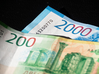 Close-up of Russian Ruble Banknotes