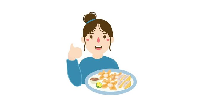 animation woman selling batagor street food