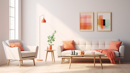 Interior composition of modern elegant living room inspired with scandinavian elegance 