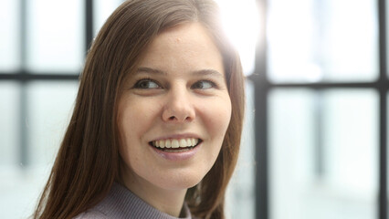 Close-up of a woman's face in the office