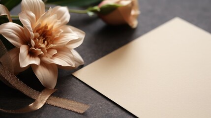 Envelope empty letter laying on table with roses flowers wallpaper background	
