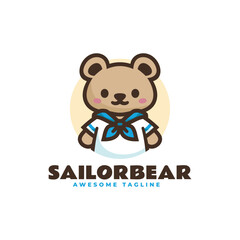 Vector Logo Illustration Sailor Bear Mascot Cartoon Style.