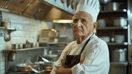 Fototapeta na wymiar Cook chef senior man working on restaurant kitchen wallpaper background 