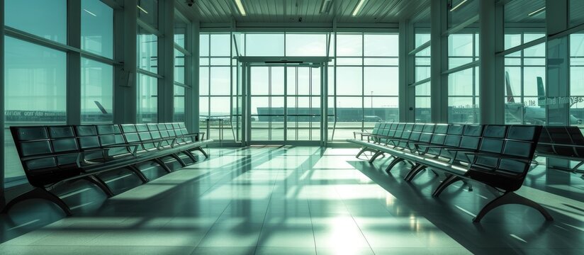 Deserted airport waiting area.