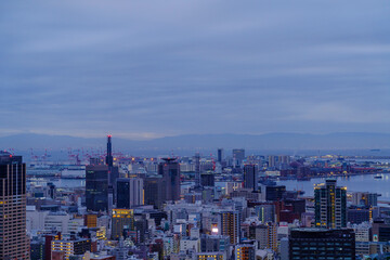 夜明け前の神戸の街並み。早朝ビーナスブリッジより撮影