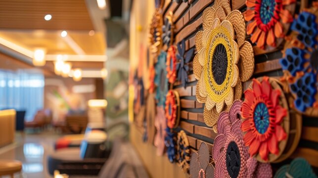 Artistic installations made from repurposed materials add a touch of creativity to the lounge while also serving as a reminder to travelers of the importance of ecofriendly