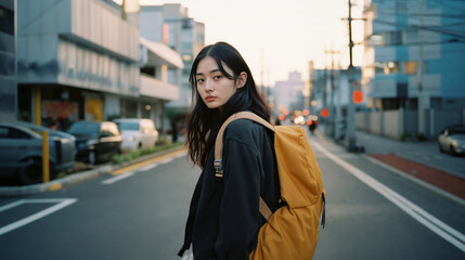 リュックを背負っている女性