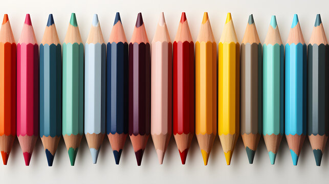 Row of colored pencils with white background. Back to school.