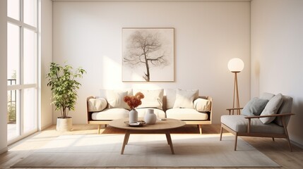 Fototapeta na wymiar Interior design of modern elegant living room inspired with scandinavian sophistication 