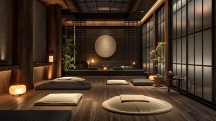 A cozy meditation room complete with calming music aromatherapy scents and comfortable floor...