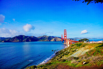 The landscape of San Francisco Bay and golden gate bridge in California	