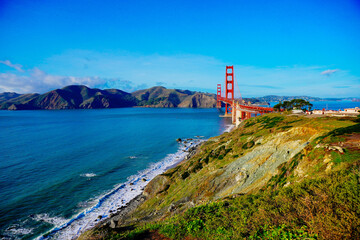 Fototapeta na wymiar San Francisco, CA, USA: 01 17 2024: Golden bridge and San Francisco Bay 