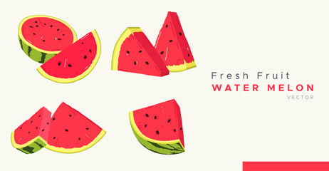 collection of vector illustrations watermelon slices, fresh fruit