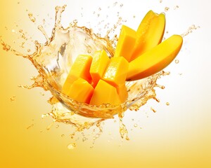 a slice of fresh mango with a splash of water.