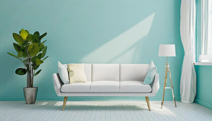 A Simple Room with a White Sofa: Minimalist Living.
Sunlight Slanting through the Room.