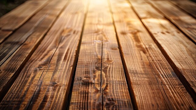 Wooden table surface with blur wallpaper background