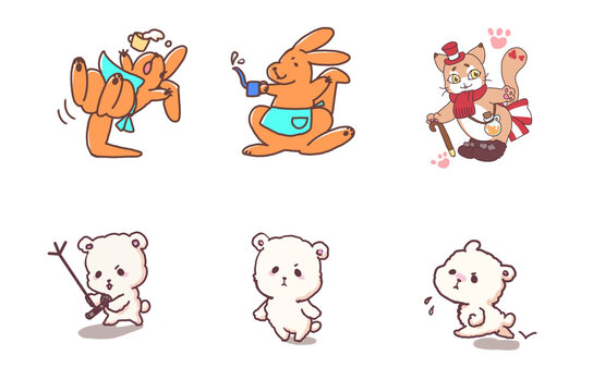 Hand draw set of funny animals