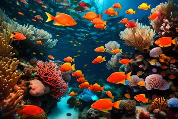 /imagine: A vibrant coral reef teeming with colorful fish and other marine life.