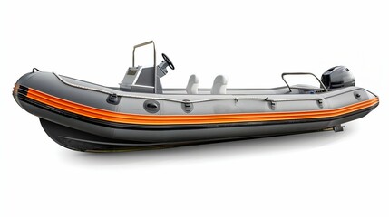 Inflatable Motorboat Isolated on White for Water Expeditions. Generative ai