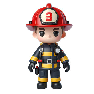 3d cartoon style fireman firefighter isolated in transparent background, PNG image 