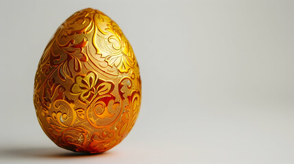 Close-up of patterned Orange foil-wrapped chocolate Easter egg against a pristine white background