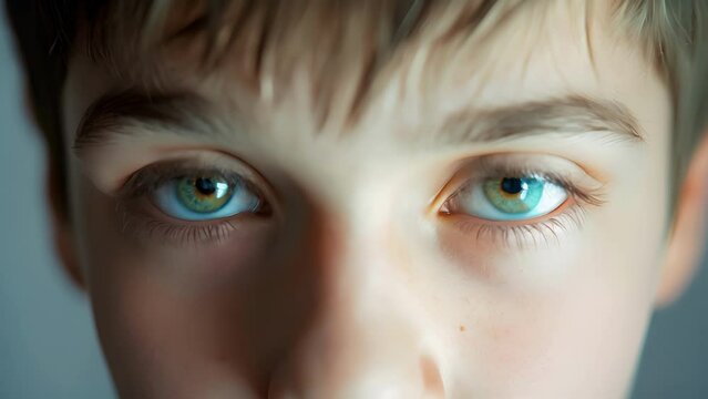 A teenage boy with a frightened expression mirroring the fear and paranoia that can accompany schizophrenia, Close Up of a Childs Face With Blue Eyes
