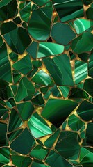 Emerald green gold color shapes background . Vertical background 